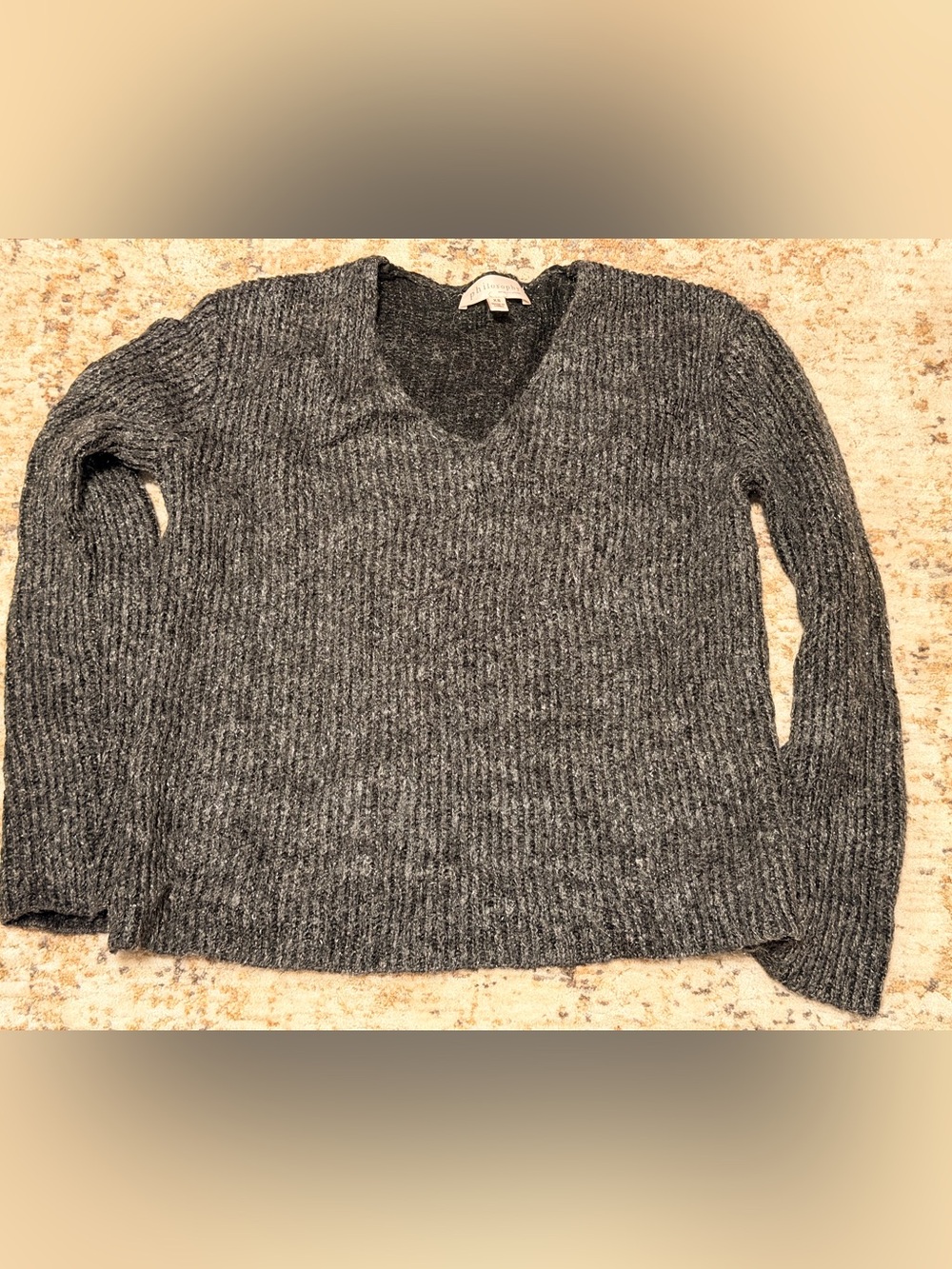 Philosophy Charcoal Gray Ribbed V-Neck Sweater